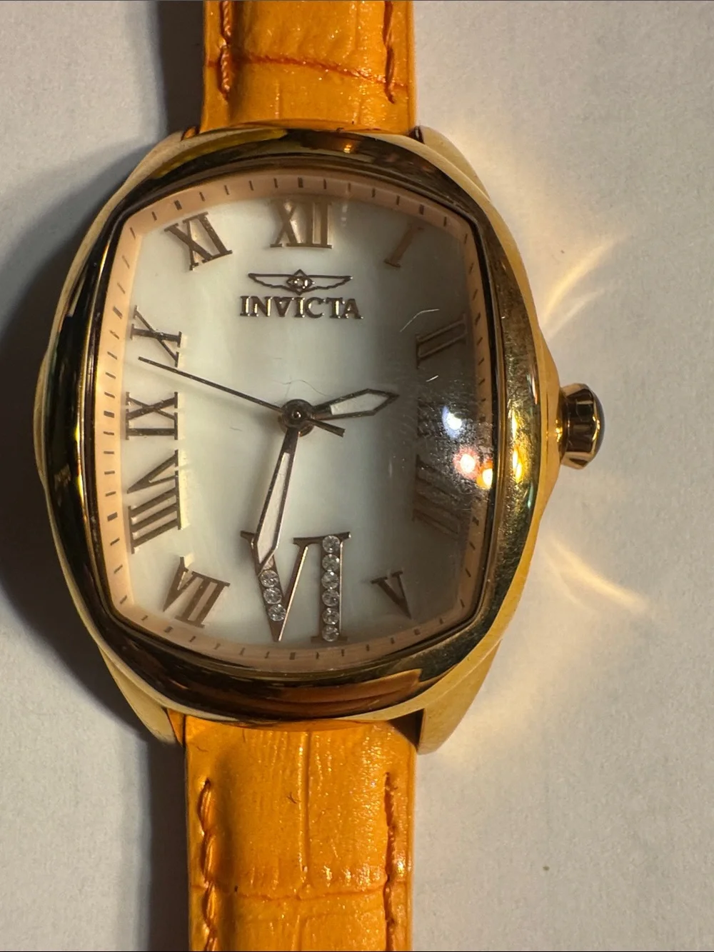 Invicta Gold-Tone Watch with Yellow Strap and White Dial